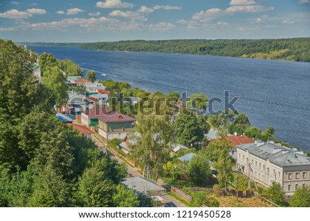 Volga river and the old Russian town Ples