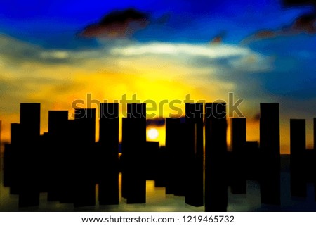 silhouette cityscape on sunset and blue sky.