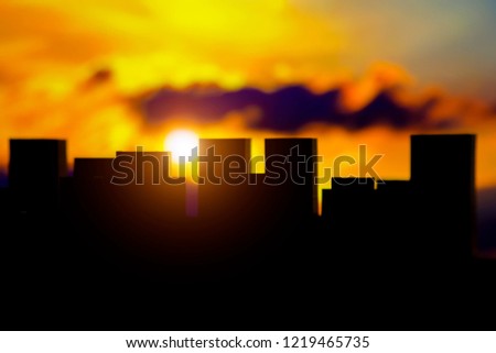 silhouette cityscape on sunset.