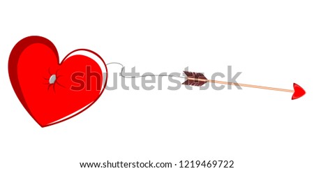 Cupid arrow tied to a heart shape. Valentine day. Vector illustration design
