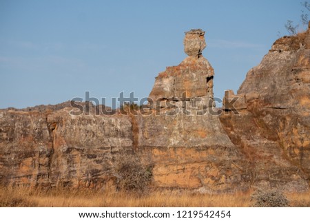Rock formation known as 'The Queen' found in Madagascar's Isalo National Park.  Royalty-Free Stock Photo #1219542454