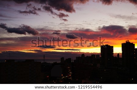  Sunset of clouds and dramatic colors, architecture silhouettes. wonders of the Mediterranean                              