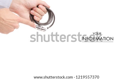 
 
 Cable with code lock in hand pattern on white background isolation