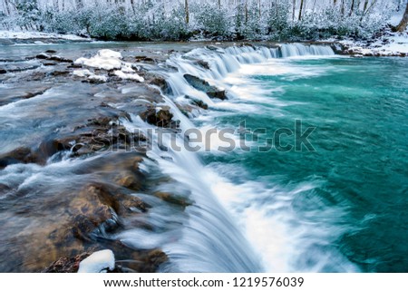 Whitaker Falls in winter, Elk River, Webster/Randolph County line, West Virginia, USA Royalty-Free Stock Photo #1219576039
