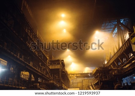 Melting of metal in a steel plant. Metallurgical industry