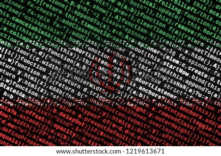 Iran flag  is depicted on the screen with the program code. The concept of modern technology and site development