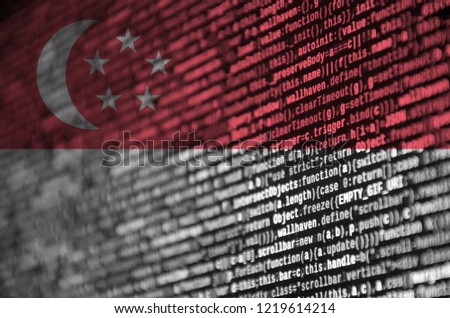 Singapore flag  is depicted on the screen with the program code. The concept of modern technology and site development