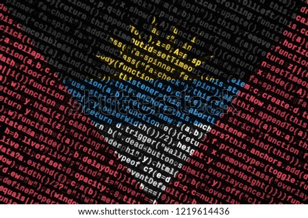 Antigua and Barbuda flag  is depicted on the screen with the program code. The concept of modern technology and site development