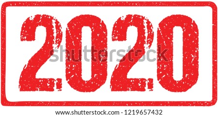 2020 Year Rough Numbers Sign Typography Isolated on White. Red Ink Grunge Rubber Stamp Imitation Effect