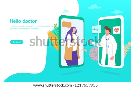 Online doctor vector illustration concept,  patient consultation to the doctor via smartphone, can use for, landing page, template, ui, web, mobile app, poster, banner, flyer
 Royalty-Free Stock Photo #1219659955
