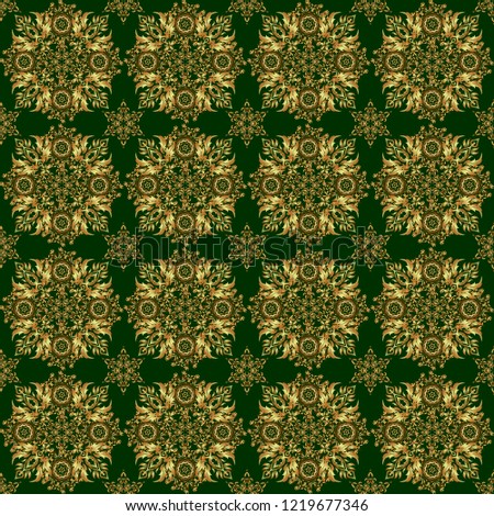 Abstract vector golden texture. Low poly gold pattern illustration. Golden vintage seamless pattern on a green background.
