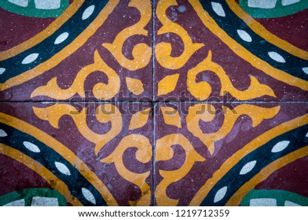 Isolated colorful hand painted old school vintage tiles