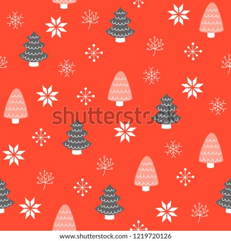 Christmas doodle pine tree with snowflake, seamless pattern with clipping mask, easy to editable