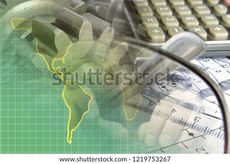 Business background with map, gear and graph.