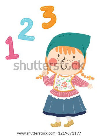 Illustration of a Kid Girl Wearing Dutch Costume Pointing to Numbers 123