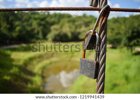 key Lock at Wire Rope,Love concept, Two 