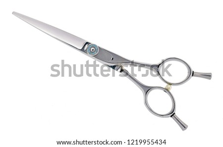 Straight scissors with blue screw