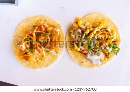Tacos on white background. Mexican food.