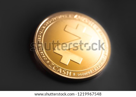 zcash shiny coin on the black background