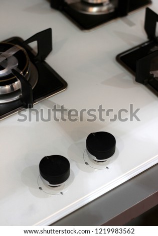 Closeup view of a gas stove used for cooking