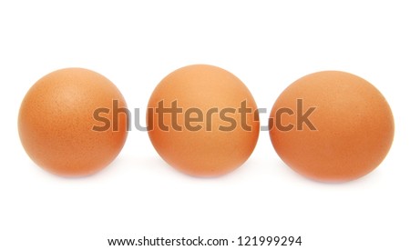 Three eggs isolated on white background