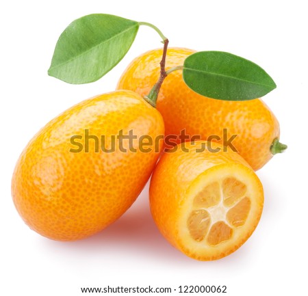 Kumquat with leaves on a white background. Royalty-Free Stock Photo #122000062