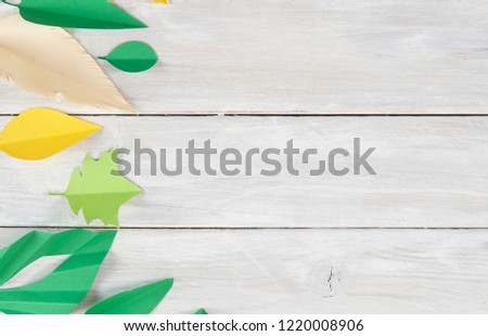 Art paper, The leaves are made of colored paper. paper cut trendy craft style. Modern design for advertising, branding greeting card, with copy space, Empty space for design, cover, poster, photo