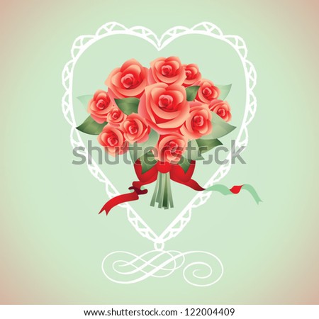 Roses bouquet. Gift. Labels. Valentine card.