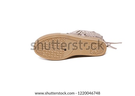 Women's demi-season shoes leather isolated on white background. Nice photo pic shooting in product studio for ecommerce and catalog.