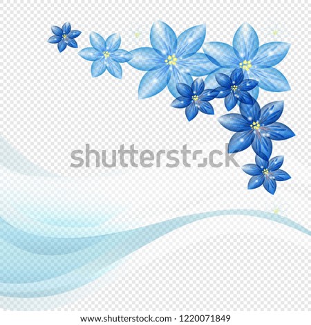 Blue flowers. Template. transparent line background. Postcard, invitation. Abstract