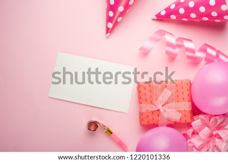 Accessories for girls on a pink background. Invitation, birthday, girlhood party, baby shower concept, celebration. With frame for design