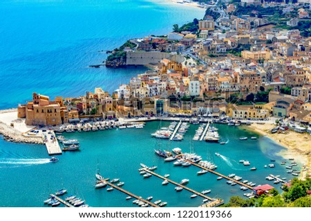 The port city of Castellammare del Golfo near Palermo in Sicily Royalty-Free Stock Photo #1220119366