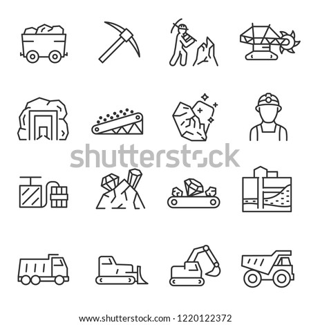 Mining, icon set. Extraction of minerals in the mine and surface, linear icons. Line with editable stroke Royalty-Free Stock Photo #1220122372