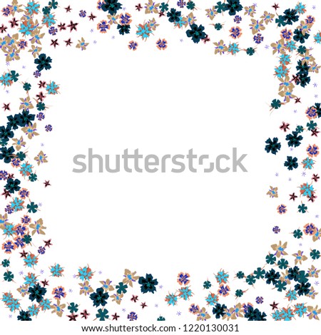 Floral Wreath. Vector Square Pattern with Little Wild Flowers for Wallpaper, Brochure, Placard. Floral Decoration for Wedding or Birthday Invitation. Colorful Design on White Background.