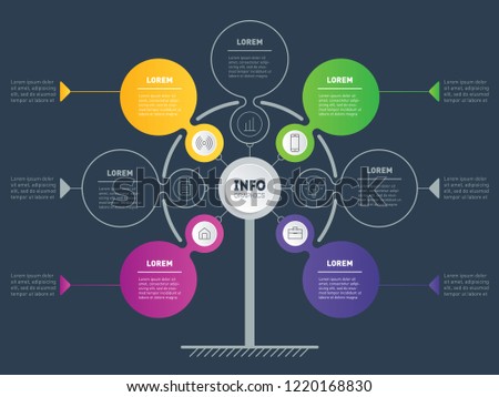 Vector info graphic of technology or education process with 4 or 7 steps. Web Template of tree, info chart or diagram. Business presentation or infographics concept with 4 or 7 options.