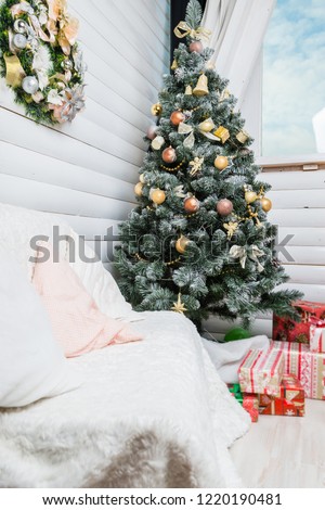 interior of the apartment decorated with Christmas decorations, the concept of Christmas readiness