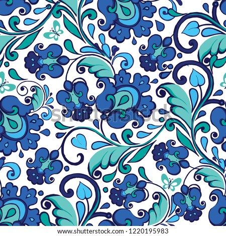 Floral wallpaper. Decorative ornament for fabric, textile, wrapping paper.