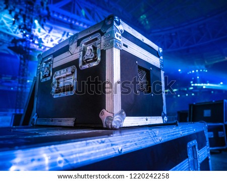 Concert activity. Transportation equipment. Box with metal corners. Boxes for transportation of equipment.
