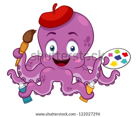 illustration of Cartoon Artist octopus