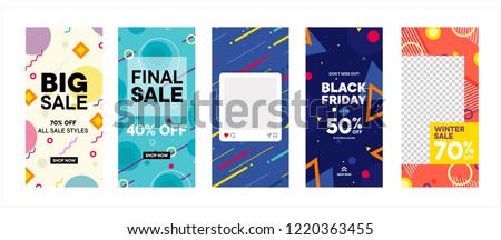 set of Instagram stories sale banner background, instagram template photo, year end sale can use for, backdrop, website, mobile app, poster, flyer, coupon, gift card, smartphone template, web design Royalty-Free Stock Photo #1220363455