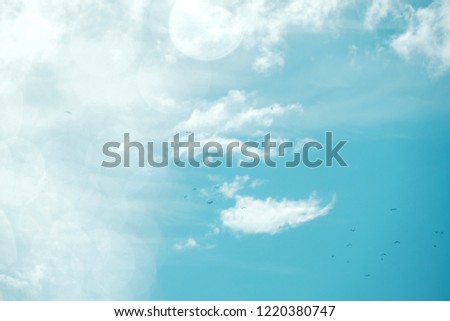 Blue Sky with Clouds on Sunny Day. Included Birds Fly and Flair Lighting