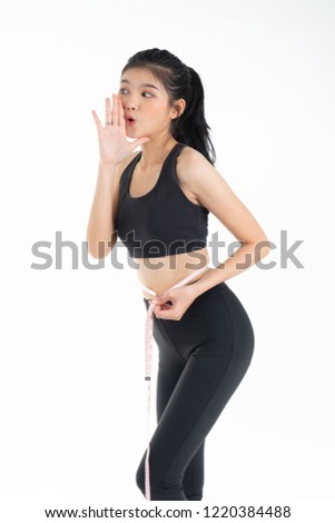 Sporty young asian woman doing yoga practice isolated on white background - concept  healthy life  fitness for slim.