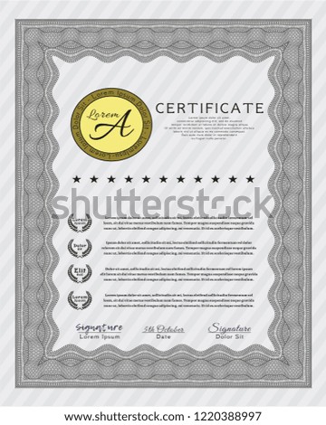 Grey Awesome Certificate template. Detailed. With great quality guilloche pattern. Money Pattern design. 