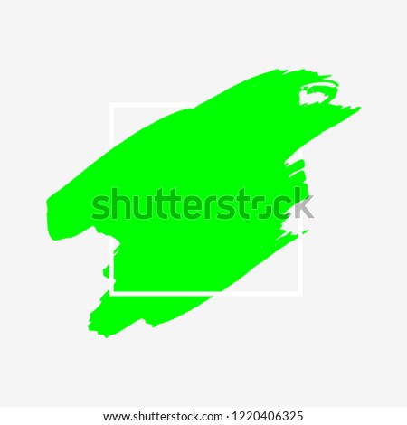 Art abstract green brush paint texture design acrylic stroke over white square frame vector illustration. Logo brush painted watercolor background. Perfect For Logo, Sale banner, Icon, headline.
