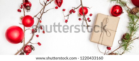 Greeting card - Christmas white wood background with christmas decoration