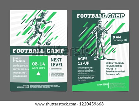 Football, soccer camp posters, flyer with football player - template vector design