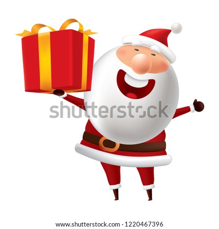 Santa Claus holds a gift box.