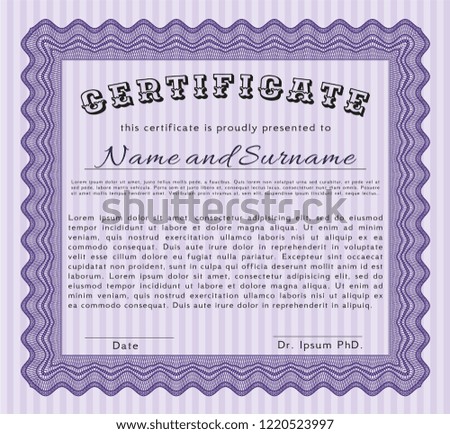 Violet Certificate. Retro design. Customizable, Easy to edit and change colors. With guilloche pattern and background. 