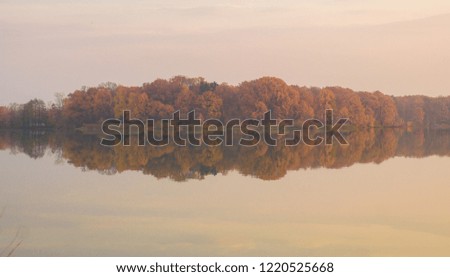 It is а beautiful big lake and opposite shore. Golden autumn