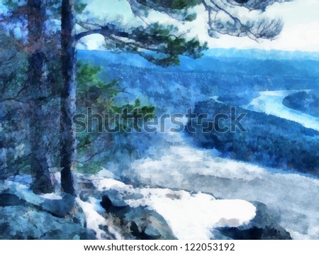 Digital structure of painting. Winter landscape on the top